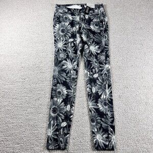 Hue Skimmer Floral Denim Leggings Pants Black White Women’s Size XS
